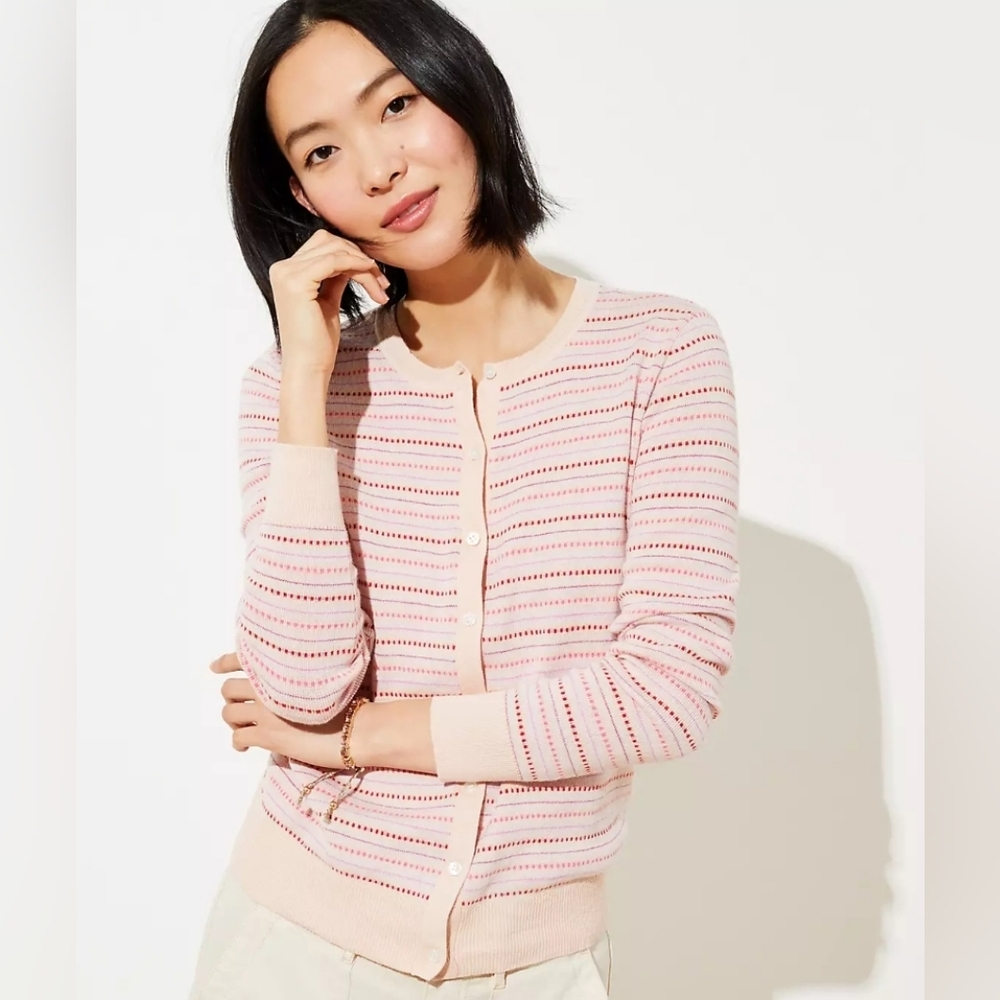 Nwt New Loft Dot Stripe Signature Cardigan Large